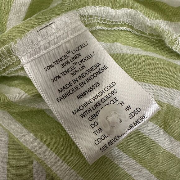 LOLA RIVER Striped Shirt Green White Button Up Tie Roll Tab Sleeve - Picture 8 of 11